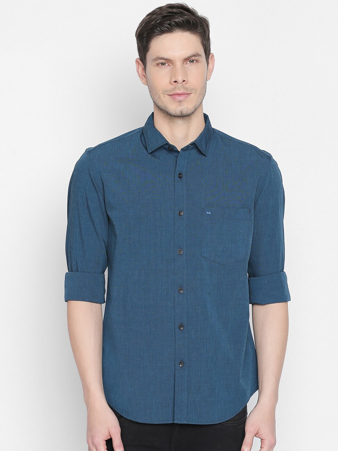 

Basics Men Teal Blue Slim Fit Solid Casual Shirt