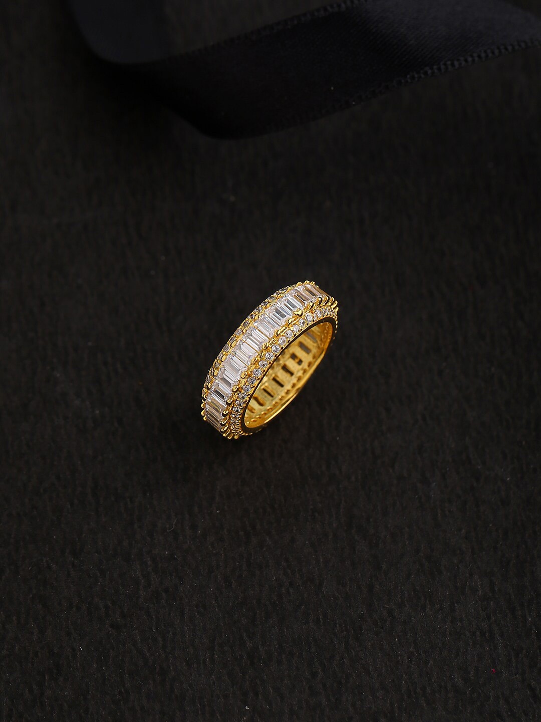 Voylla Gold-Plated & White Cubic Zirconia Studded Ring