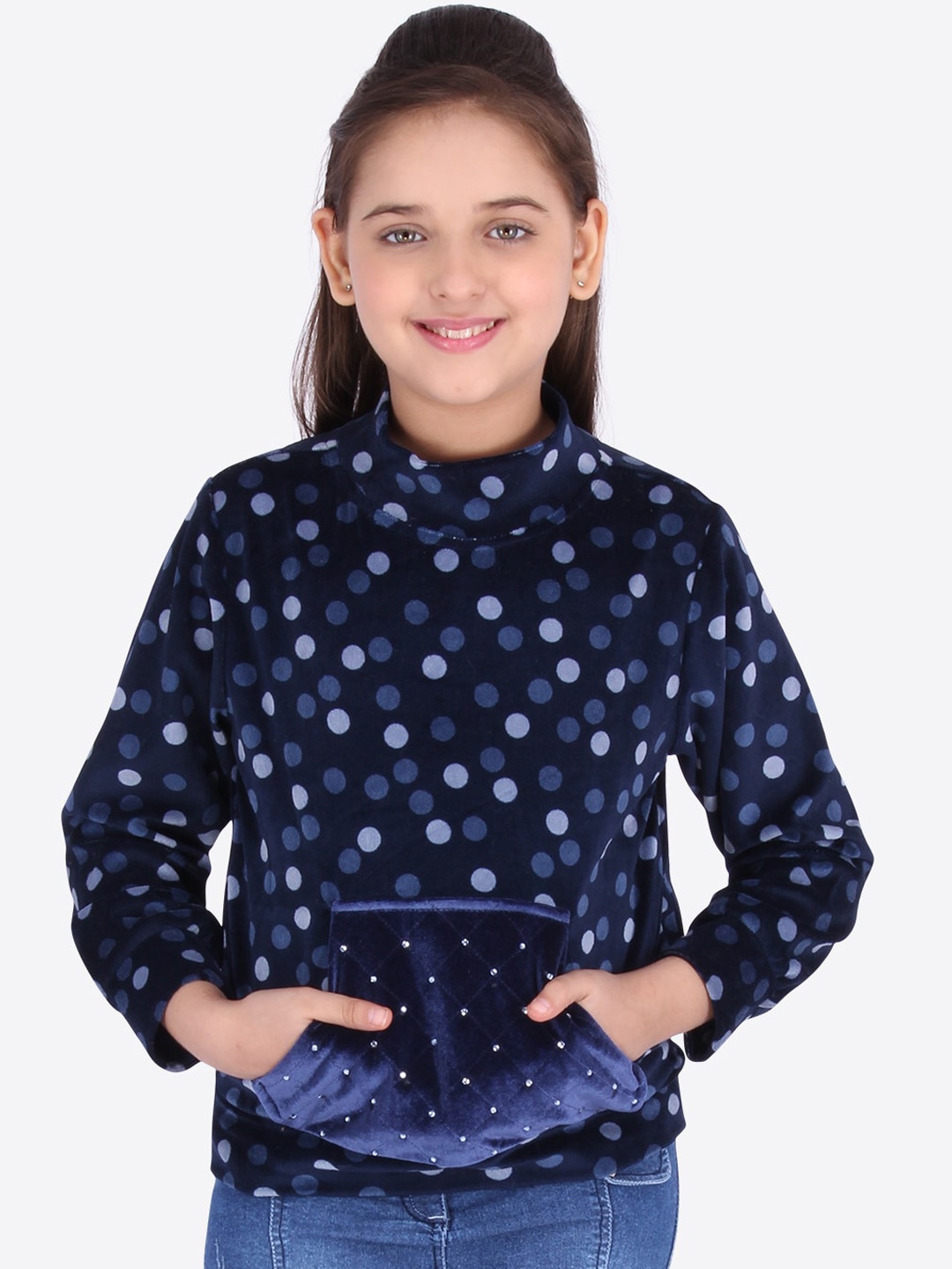 

CUTECUMBER Girls Navy Blue Printed Sweatshirt