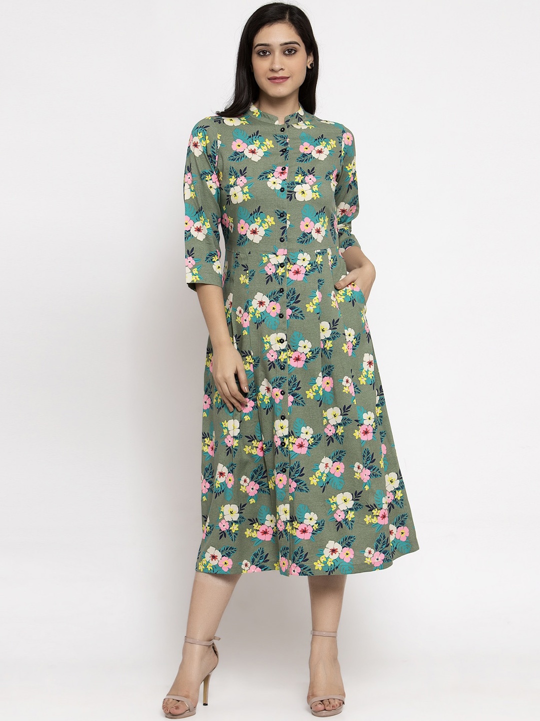 

Ayaany Women Sea Green Printed Shirt Dress