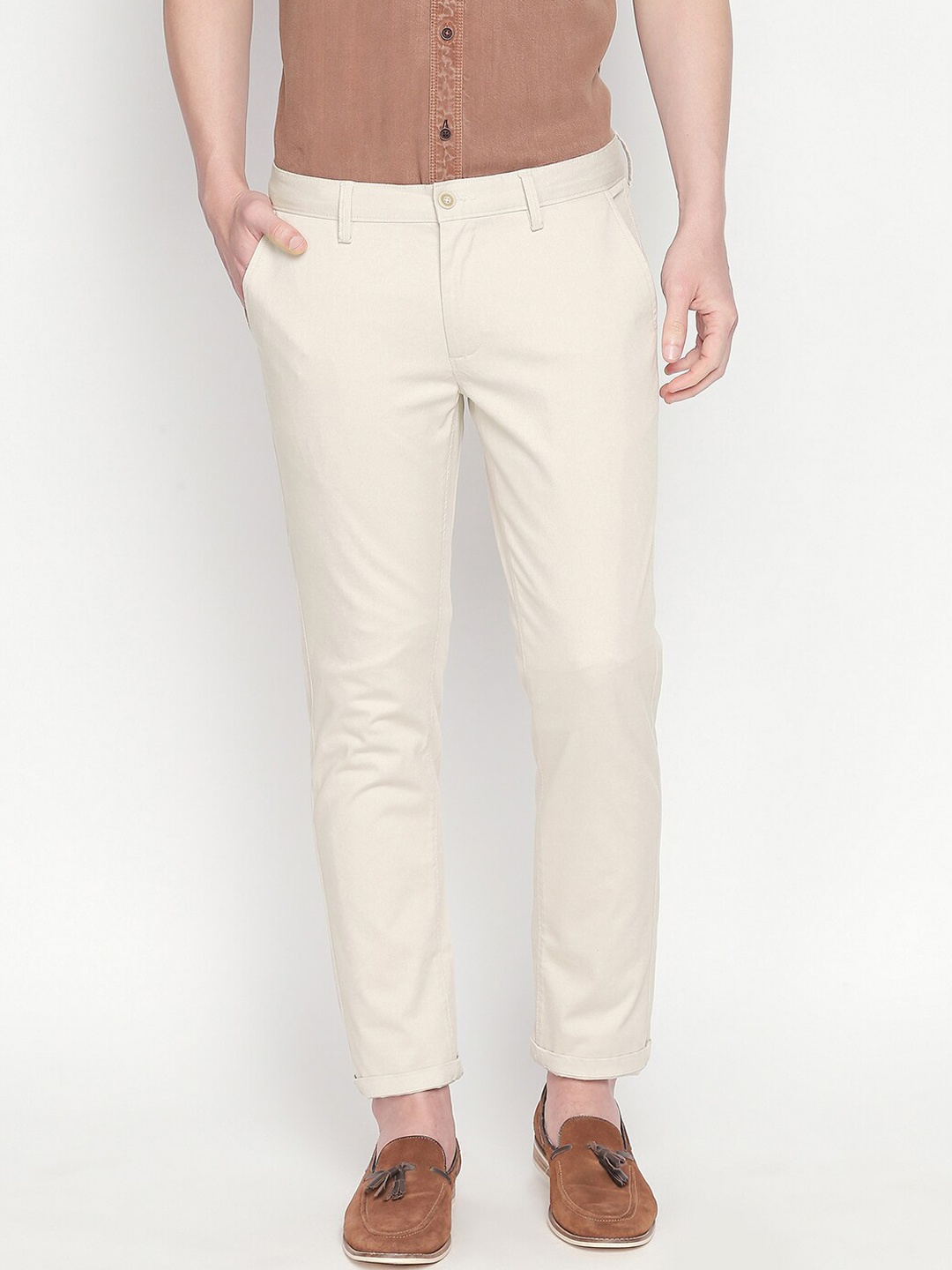 

Basics Men Beige Tapered Fit Solid Chinos