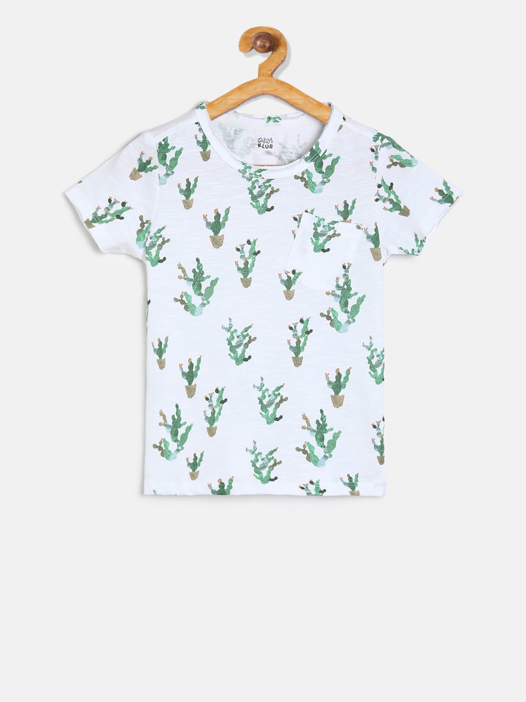 

MINI KLUB Boys White Green Printed Round Neck Pure Cotton T-shirt