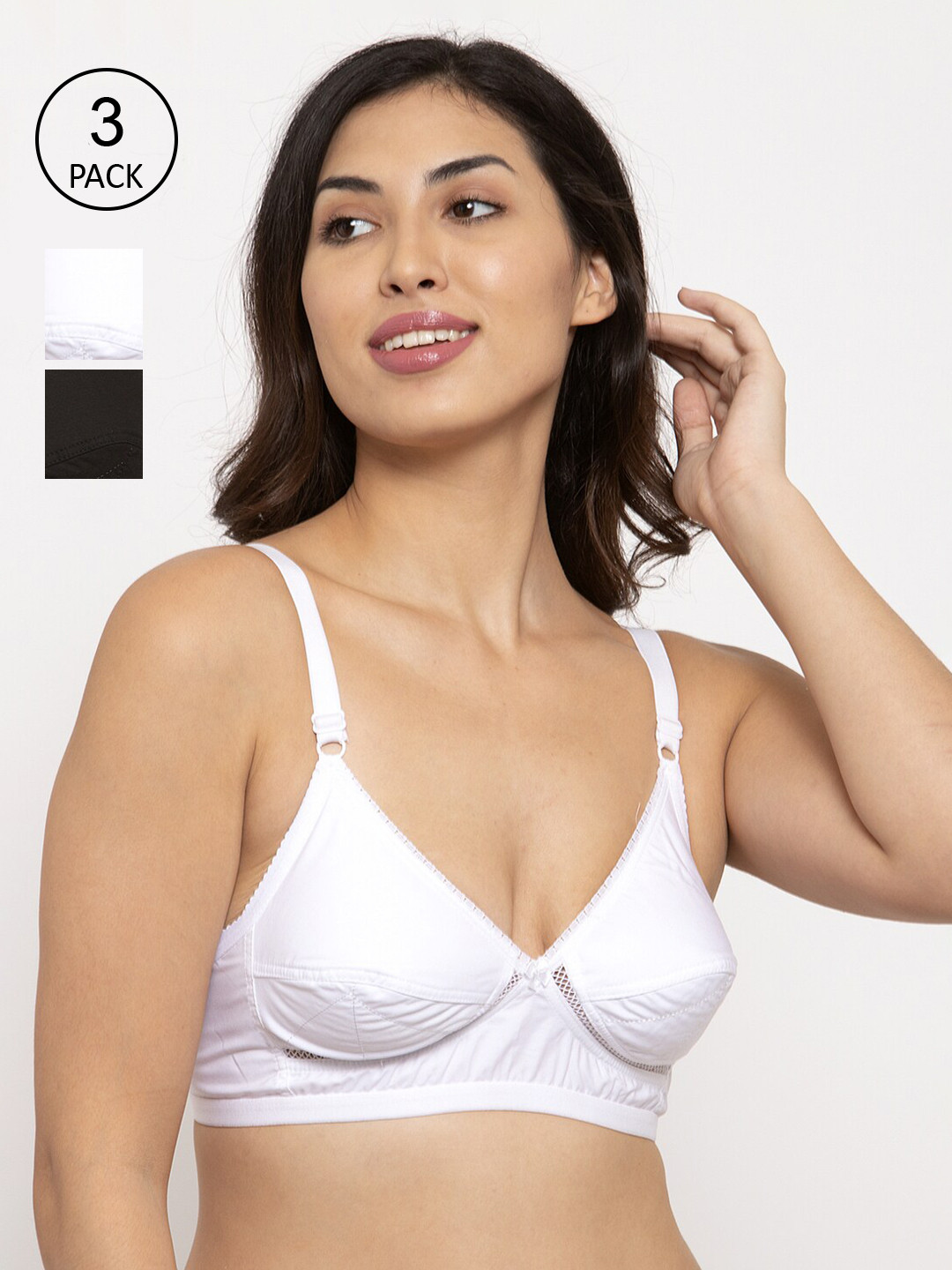 

Innocence Women Pack of 3 Solid Non-Wired Non-Padded Beginner Bras BBAPLIN90615_28B, Black