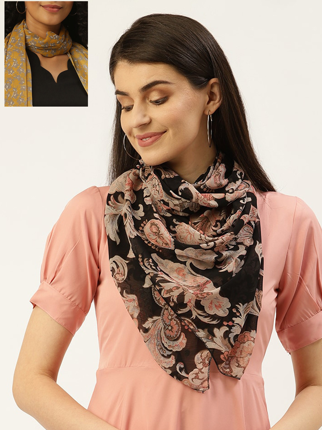 

Trend Arrest Women Pack of 2 Printed Scarves, Black