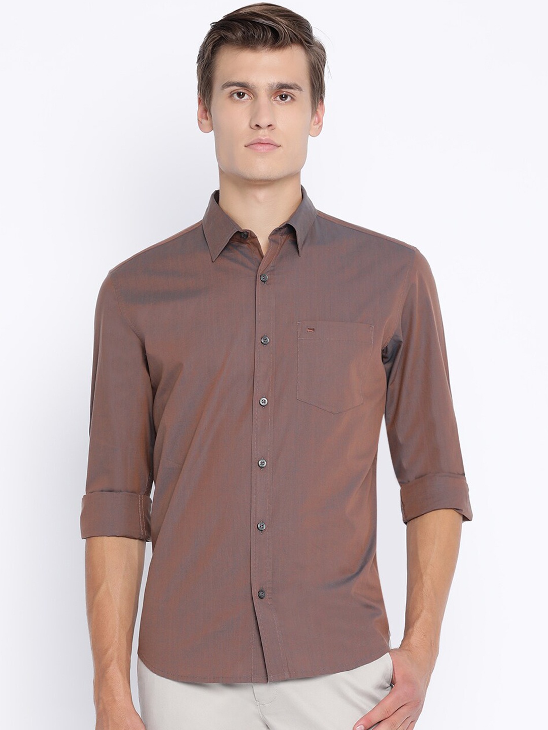 

Basics Men Brown Slim Fit Solid Casual Shirt