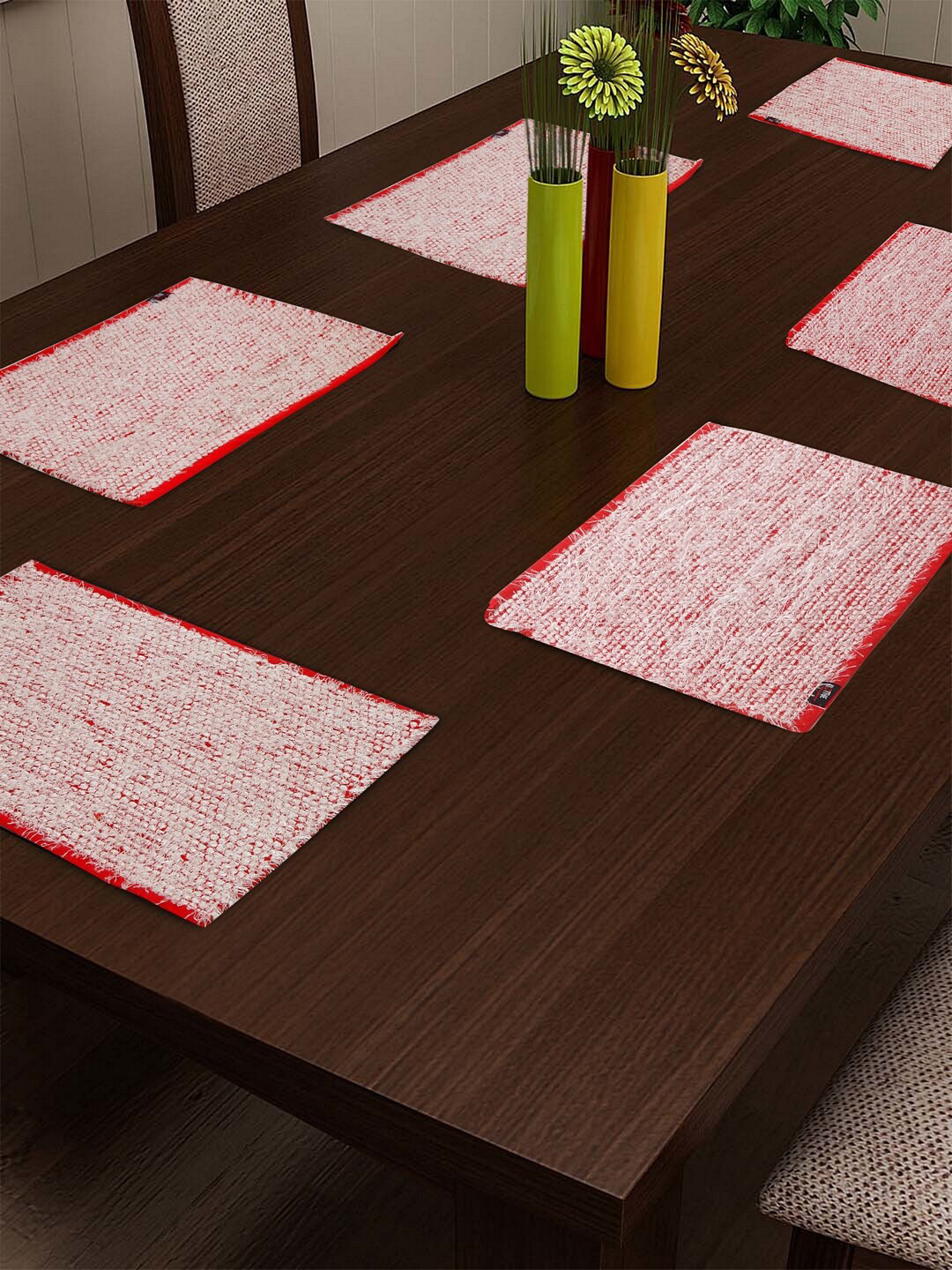 

KLOTTHE Set Of 6 Red & White Woven-Design Table Mats