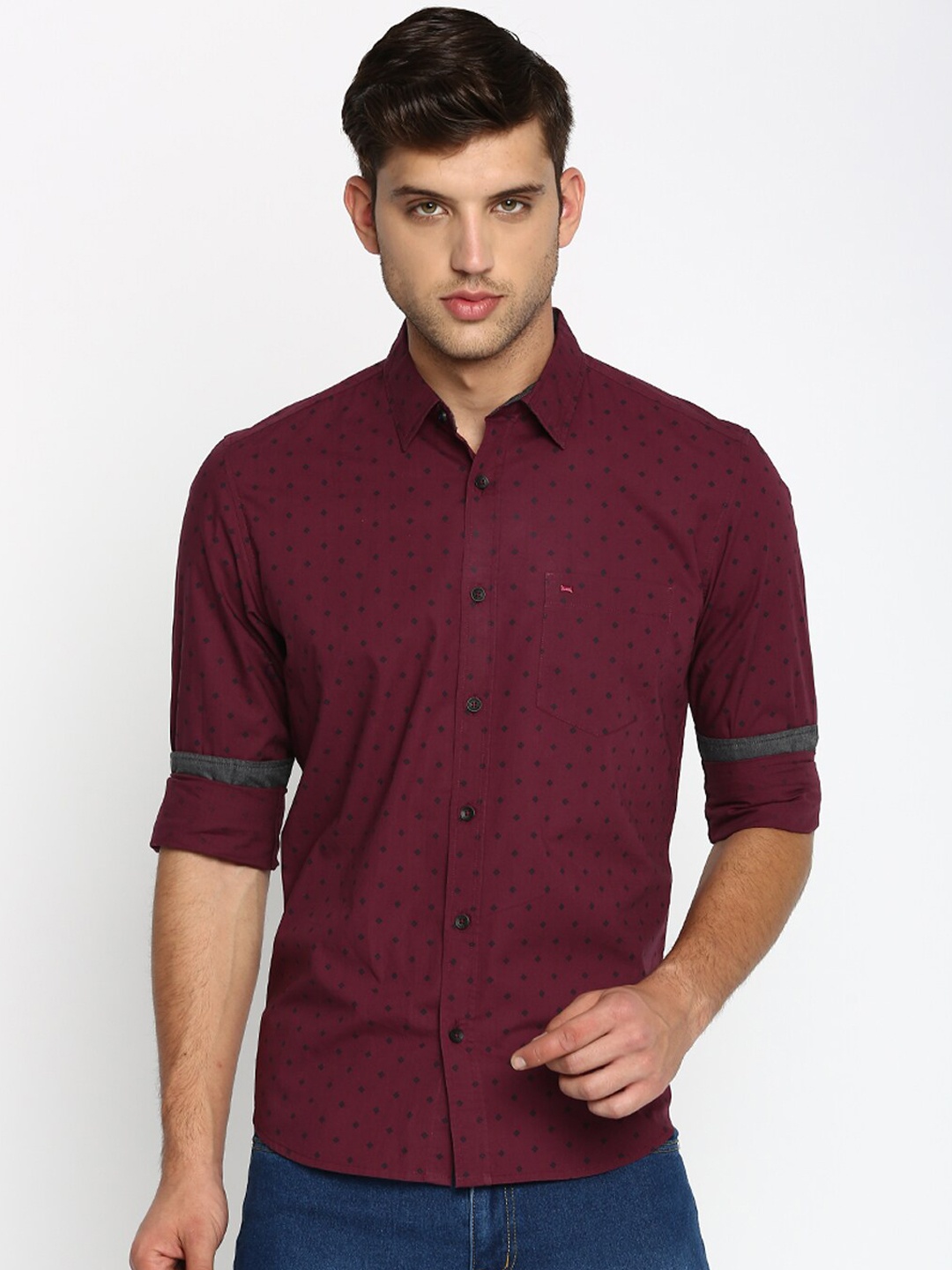 

Basics Men Purple Slim Fit Printed Casual Shirt
