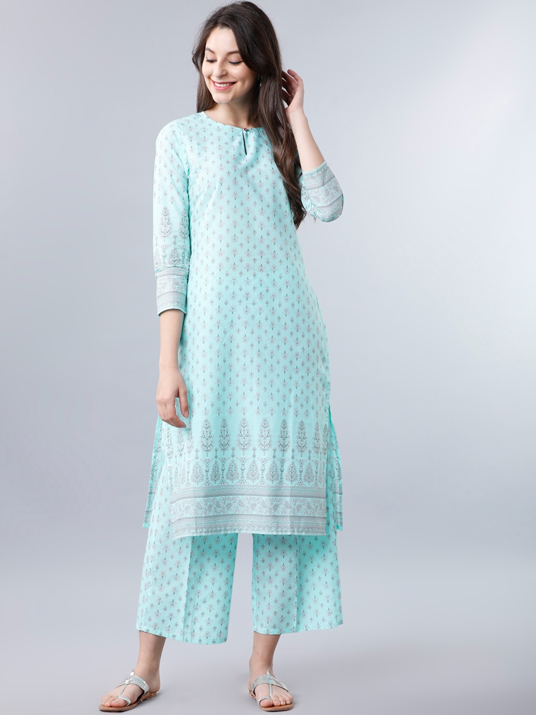 

Vishudh Women Blue Printed Kurta with Palazzos