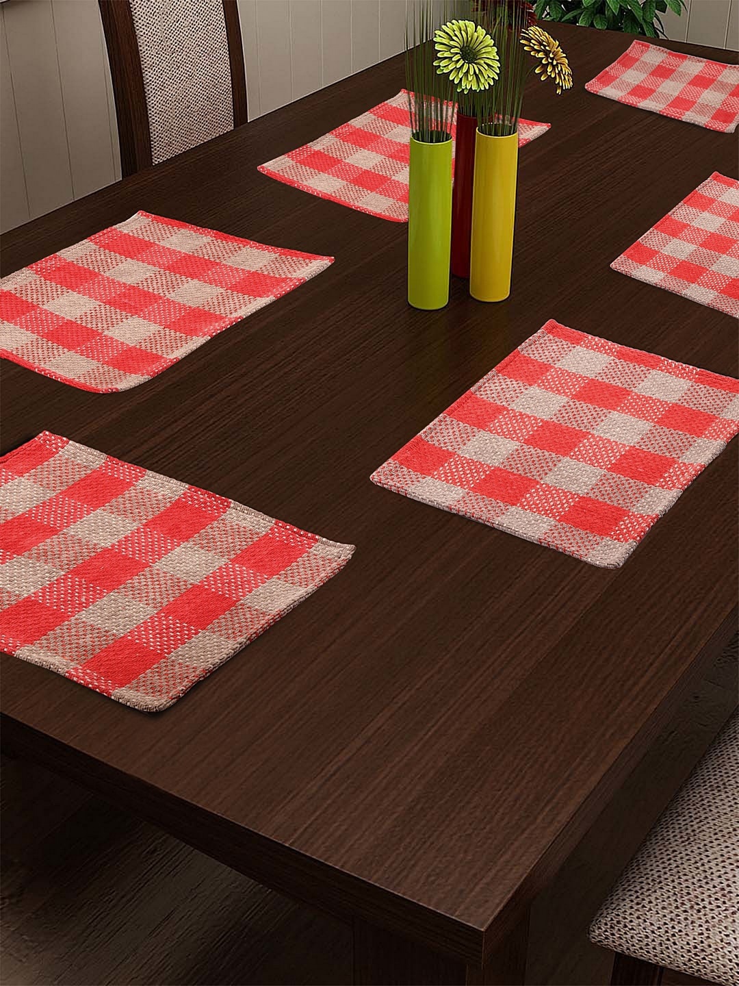 

KLOTTHE Set Of 6 Red & Grey Checked Table Placemats