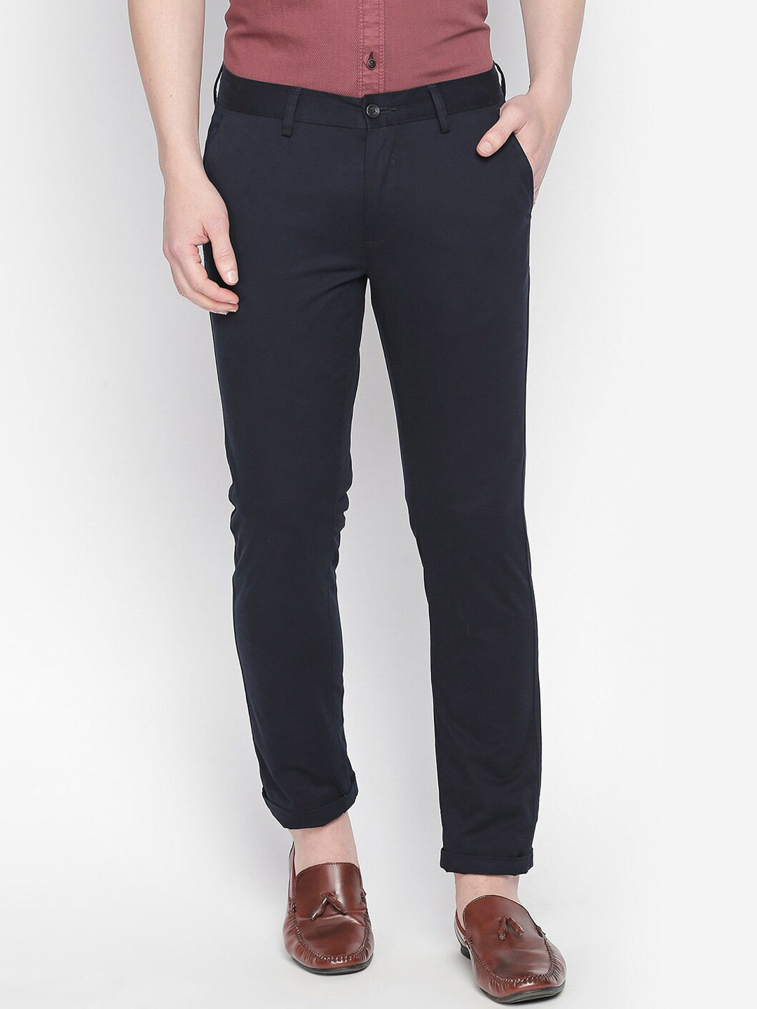 

Basics Men Navy Blue Tapered Fit Solid Regular Trousers