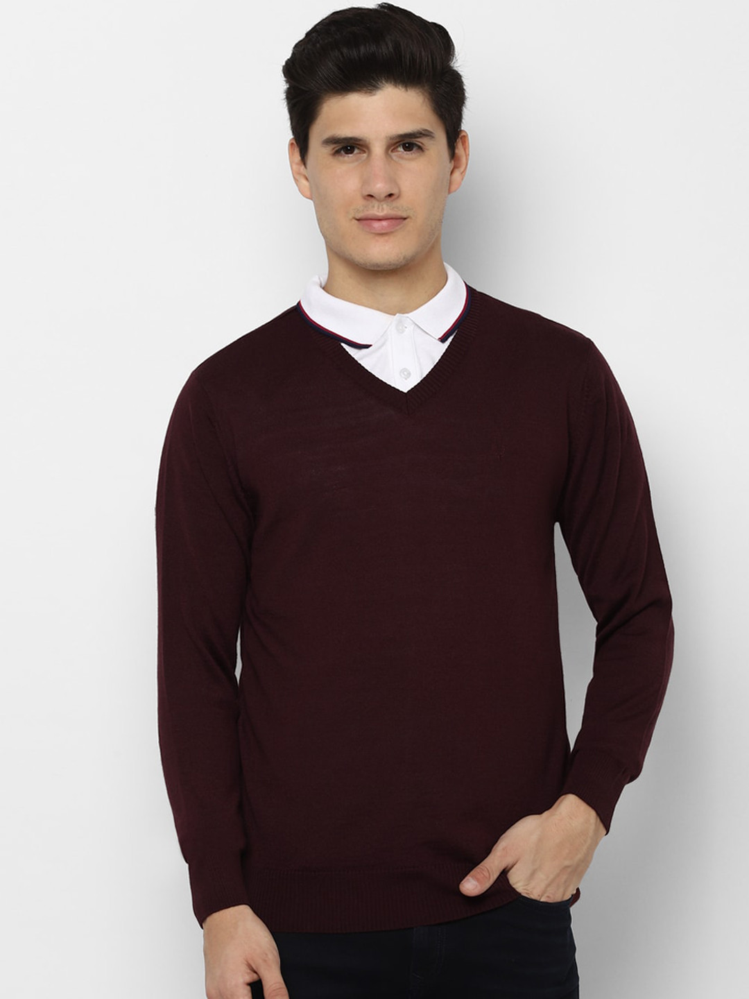 

Allen Solly Men Maroon Solid Pullover Sweater, Burgundy