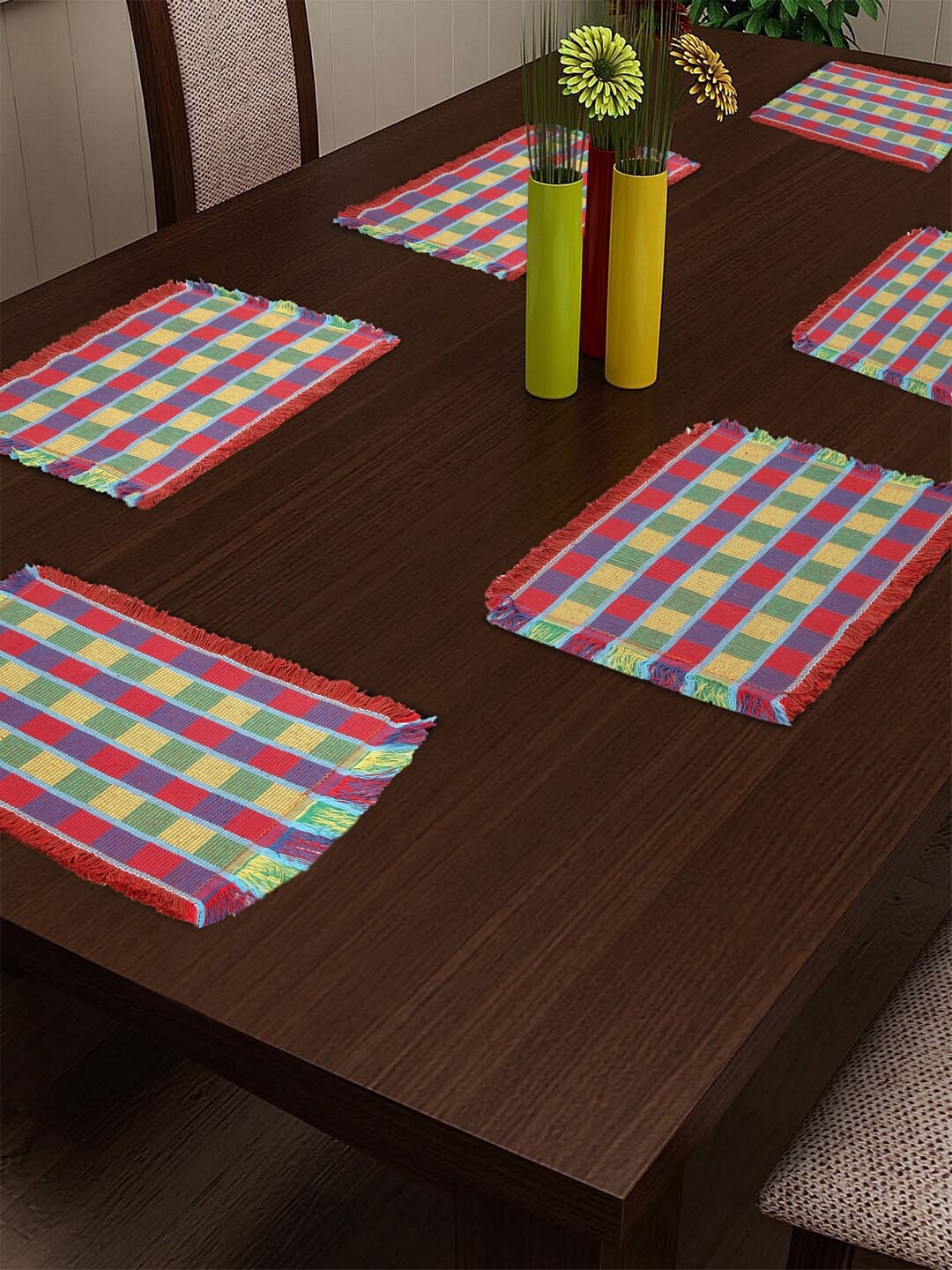 KLOTTHE Set Of 6 Checked Table Mats, Red