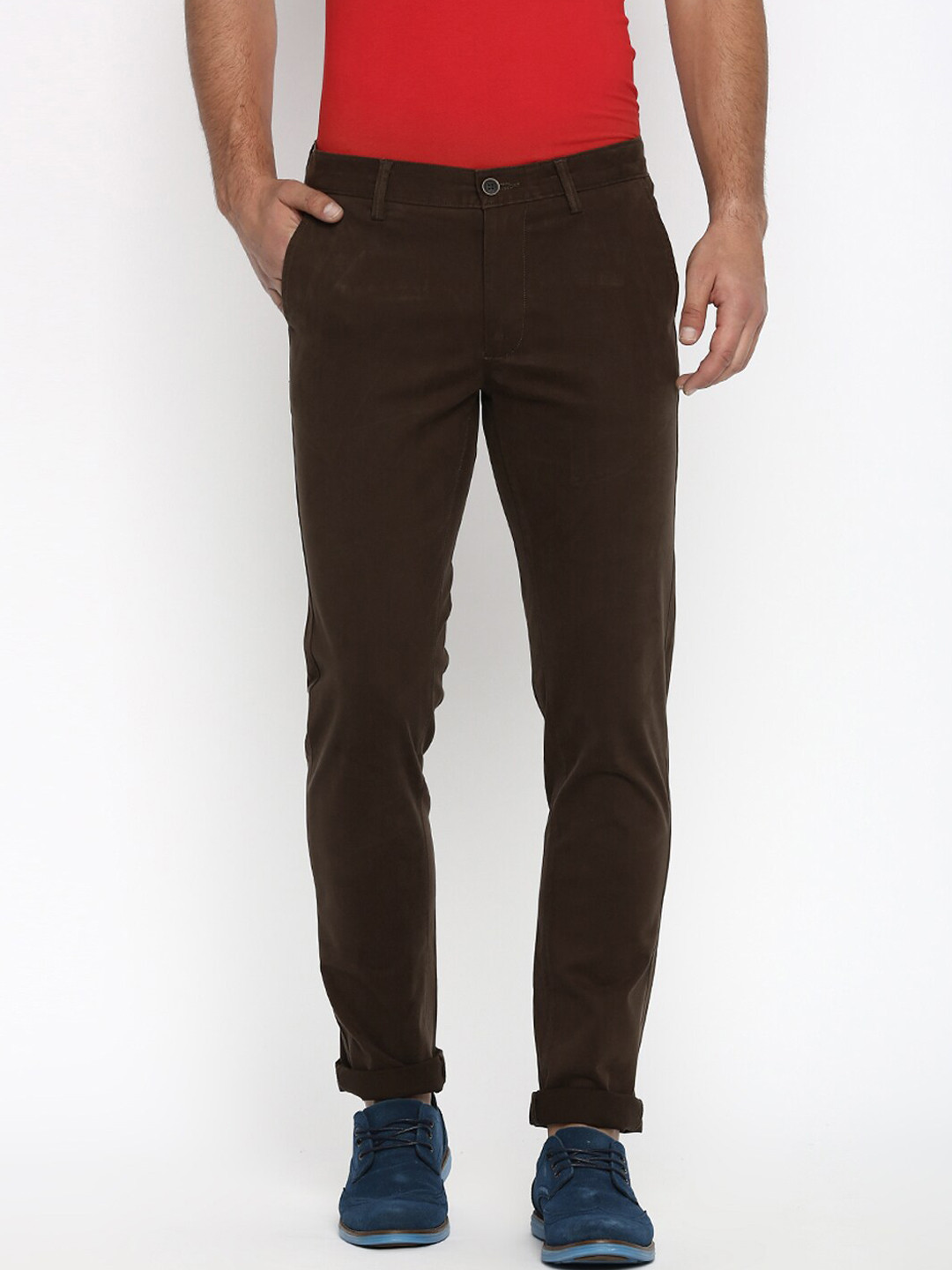 

Basics Men Brown Tapered Fit Solid Regular Trousers