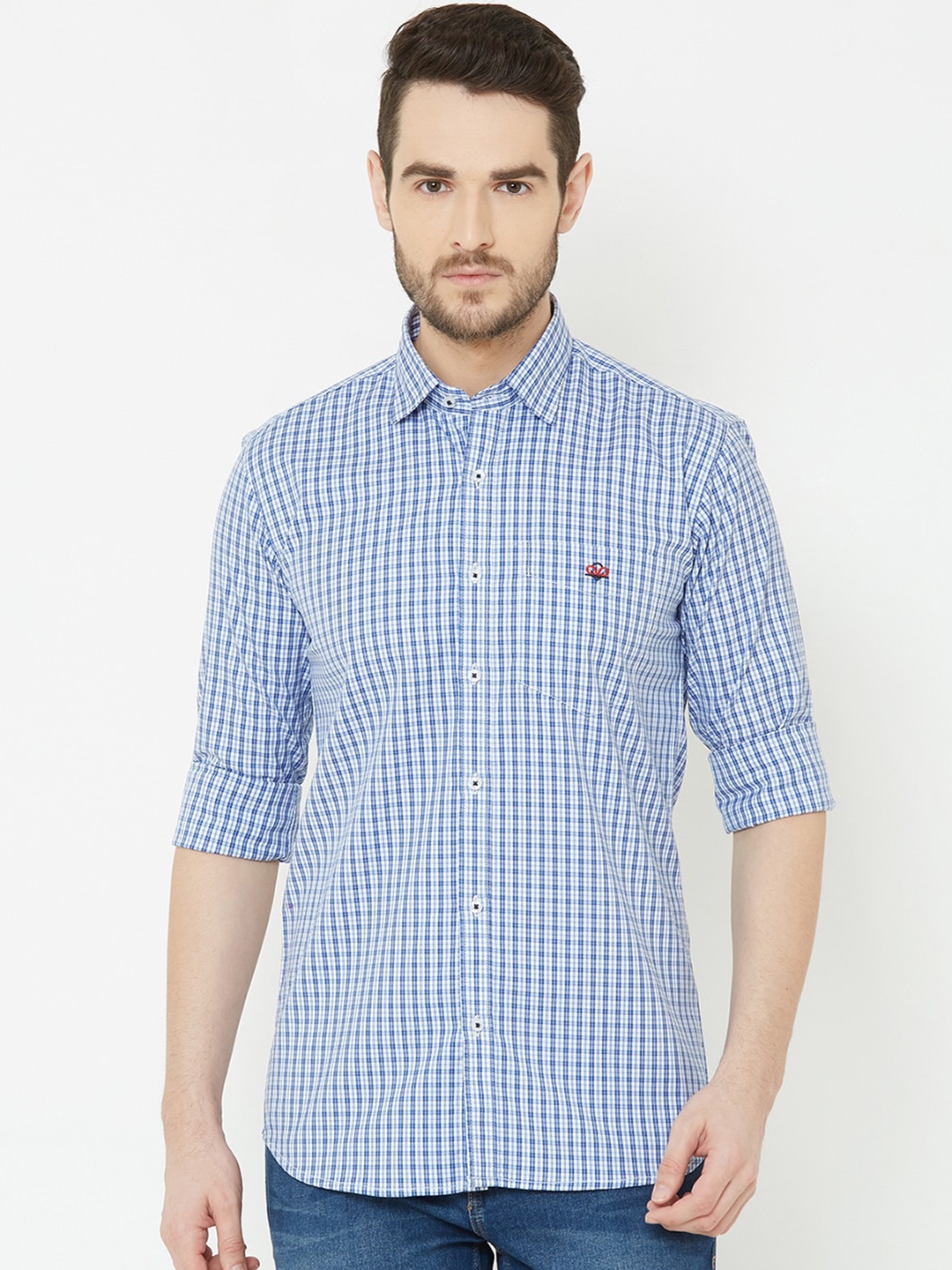 

Donzell Men Blue & White Regular Fit Checked Casual Shirt