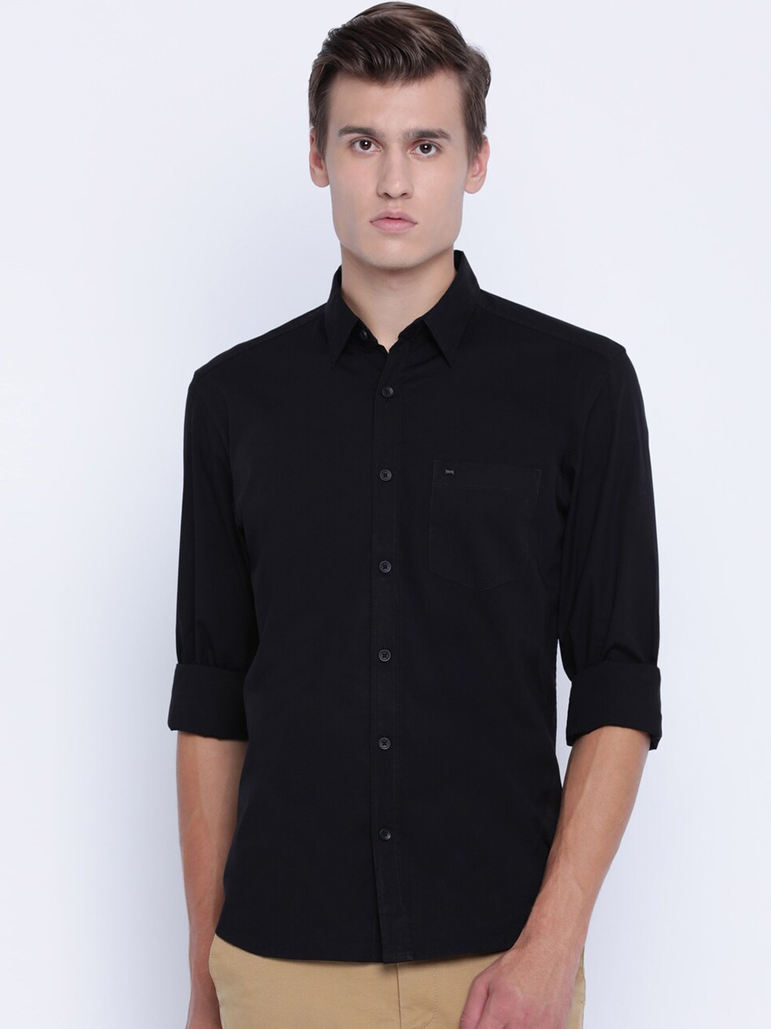 

Basics Men Black Slim Fit Solid Casual Shirt