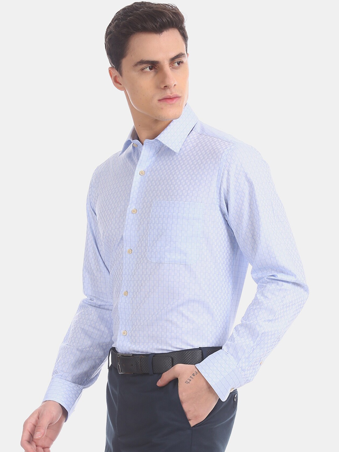 

Arrow Men Blue Regular Fit Printed Formal Shirt