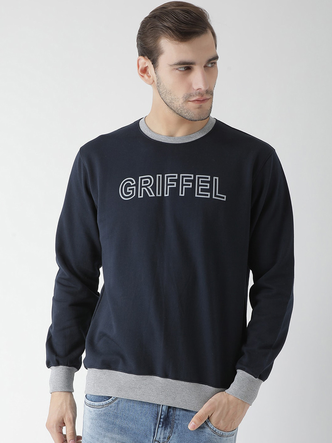 

GRIFFEL Men Navy Blue Printed Sweatshirt