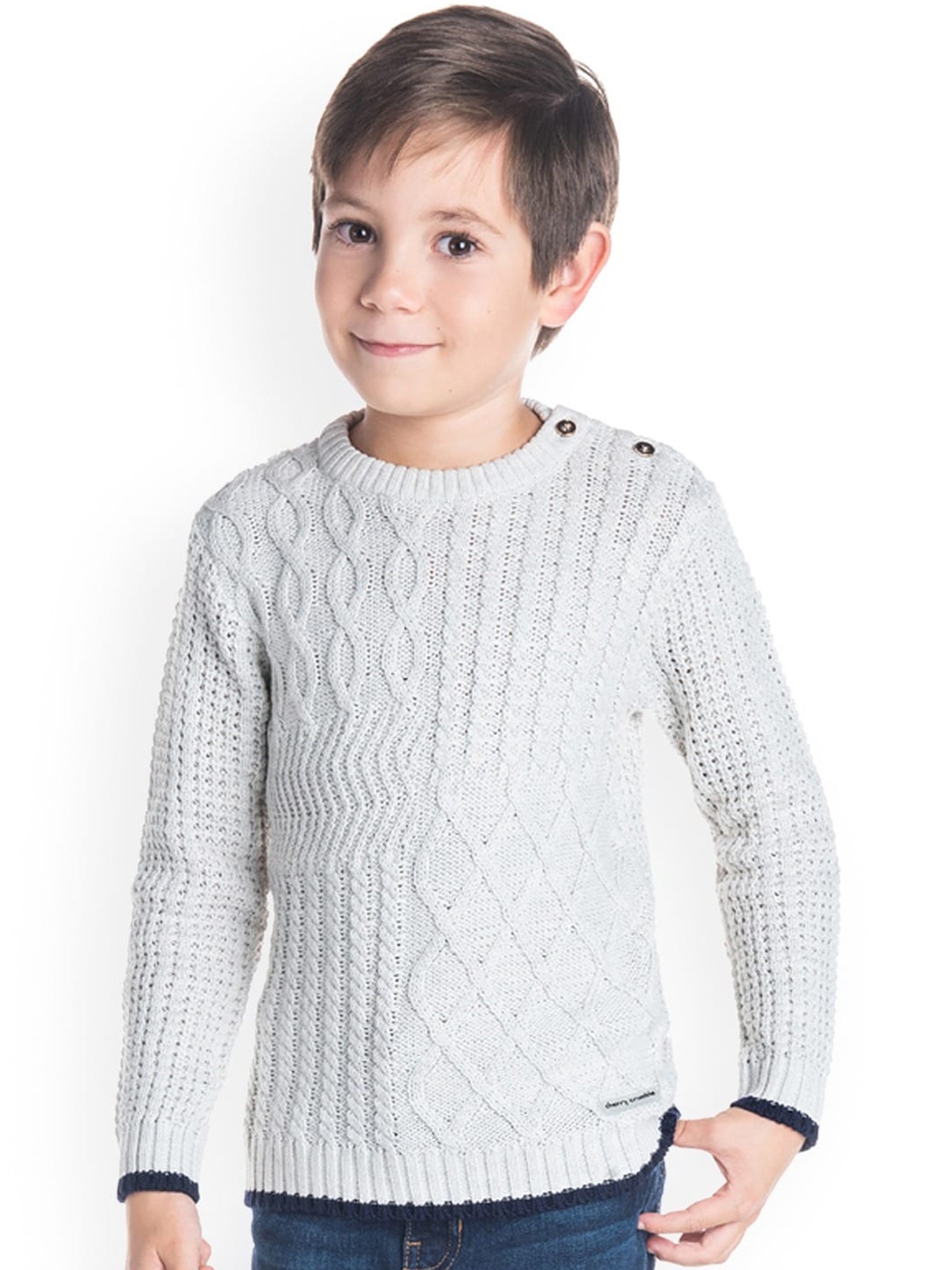 

Cherry Crumble Boys Grey Self-Design Pullover Sweater