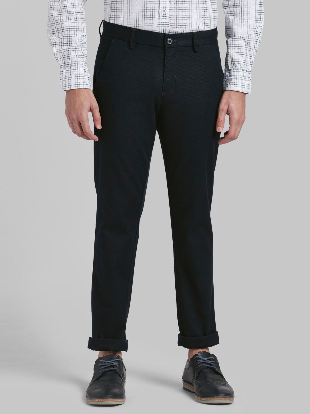 

Parx Men Navy Blue Tapered Fit Mid-Rise Trousers