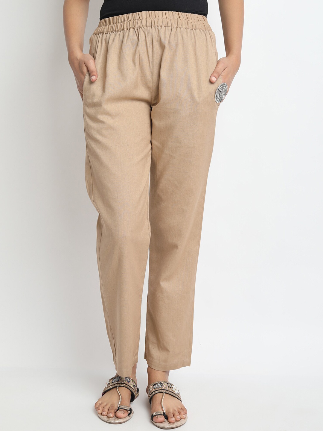 

Molcha Women Beige Solid Straight Palazzos