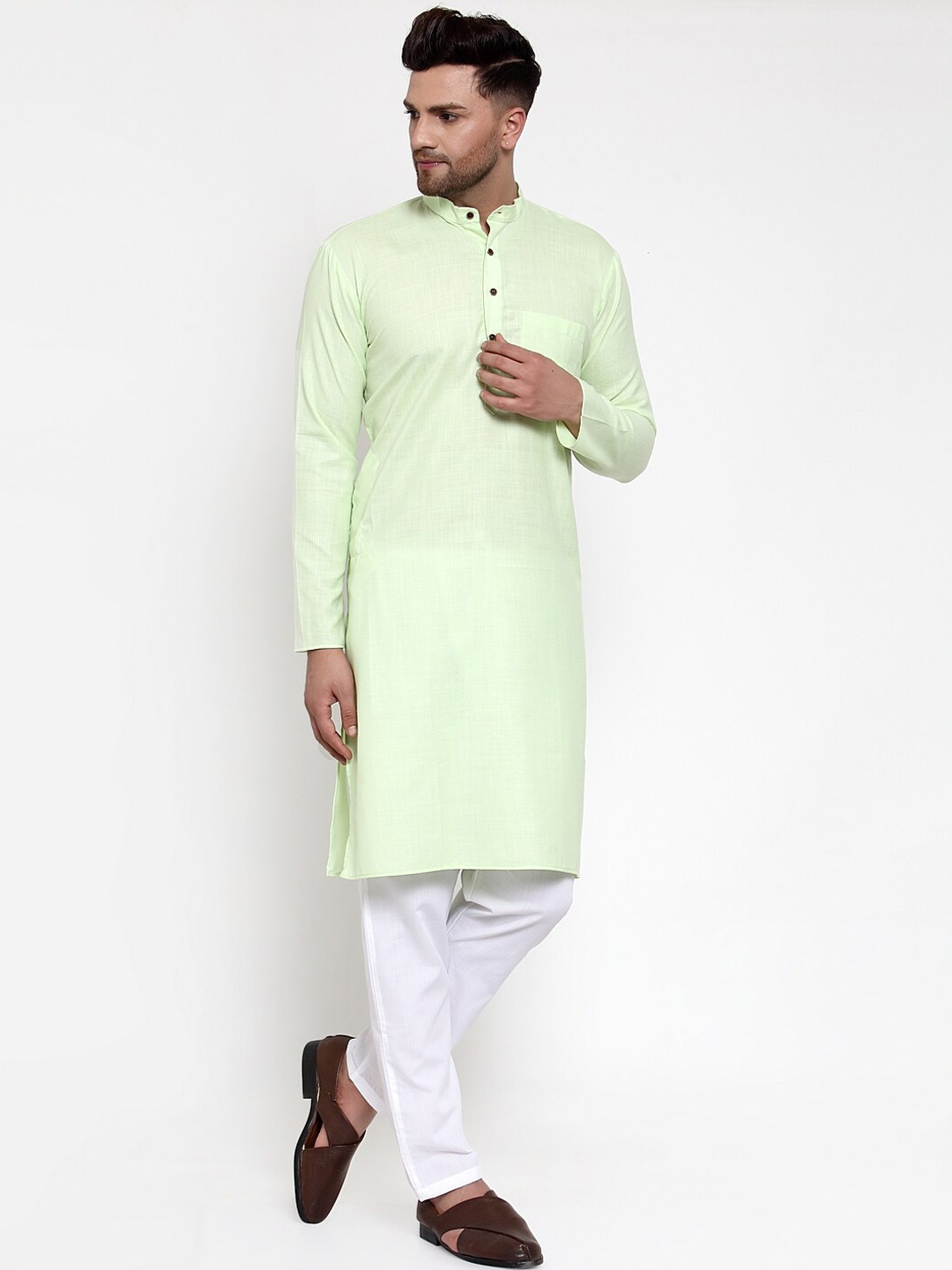 

Jompers Men Lime Green Solid Kurta with Pyjamas