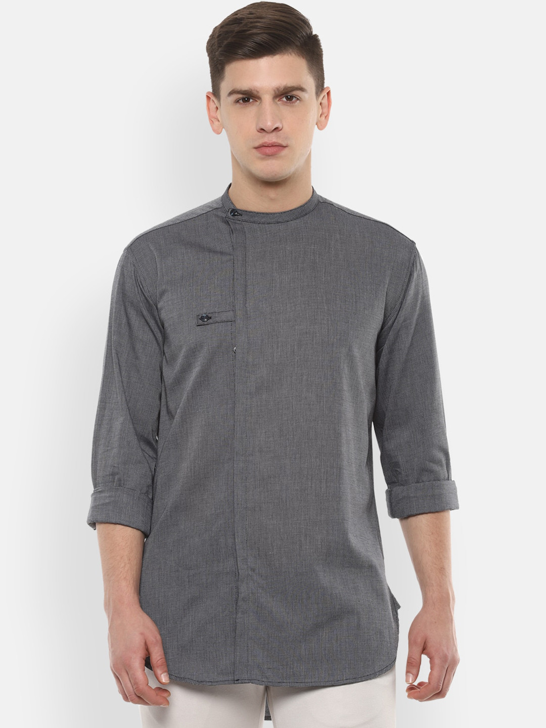 

V Dot Men Charcoal Slim Fit Solid Casual Shirt