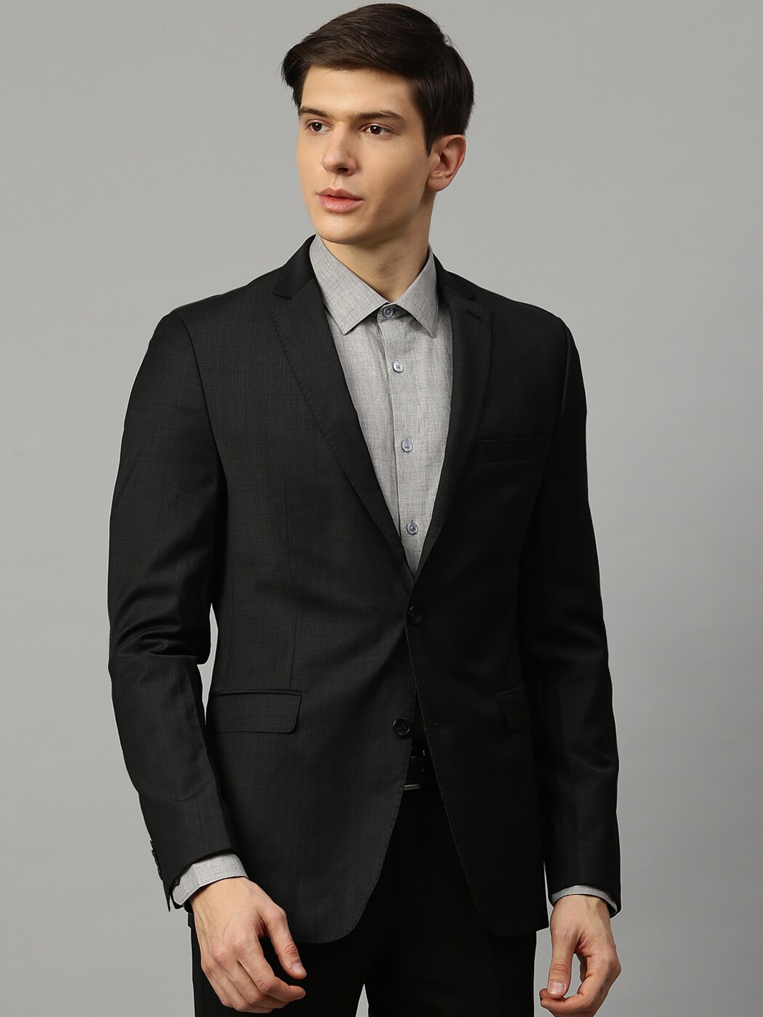 

LINDBERGH Men Black Solid Single-Breasted Formal Pure Cotton Blazer