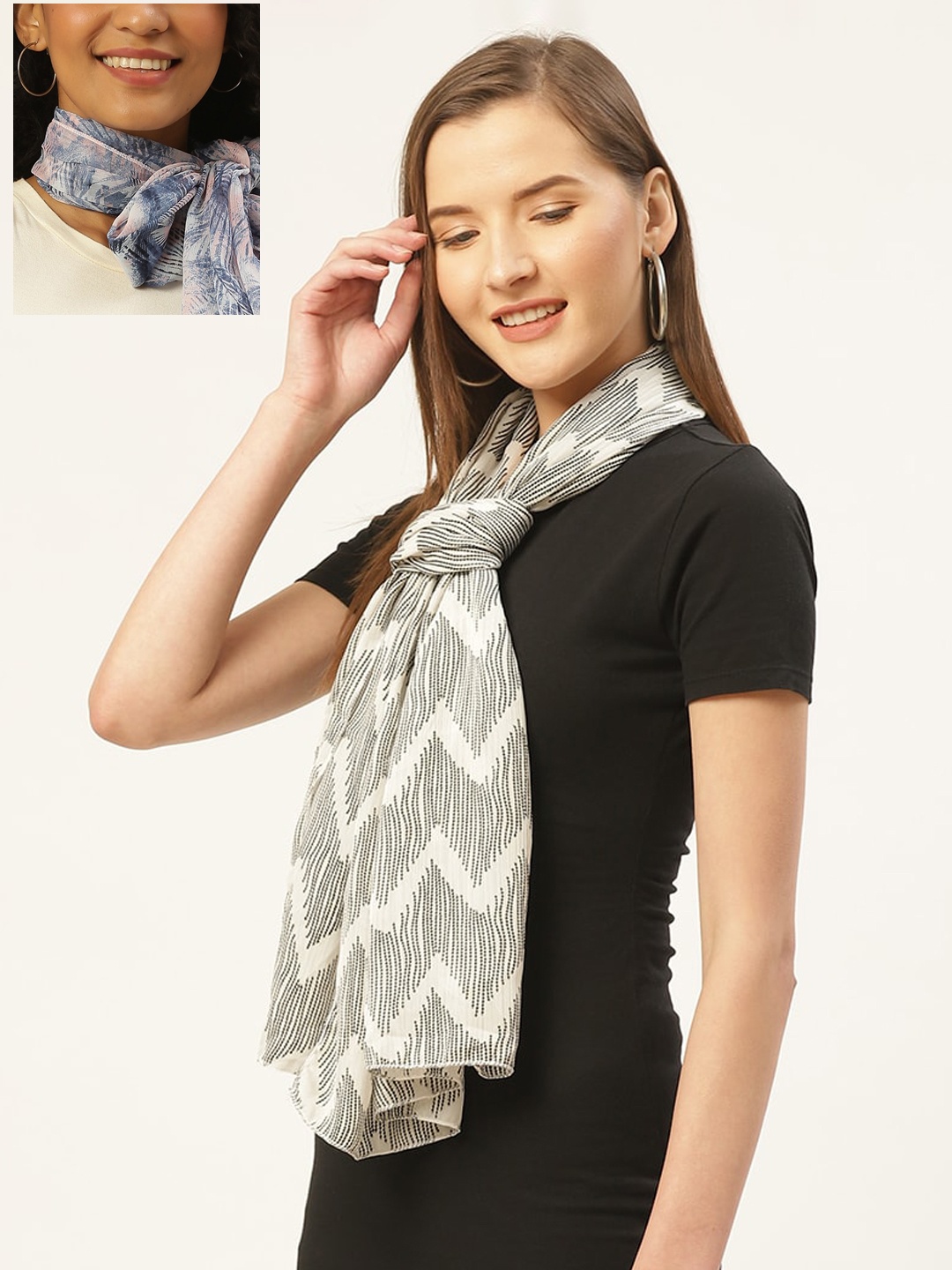 

Trend Arrest Women Pack Of 2 Printed Scarves, Black