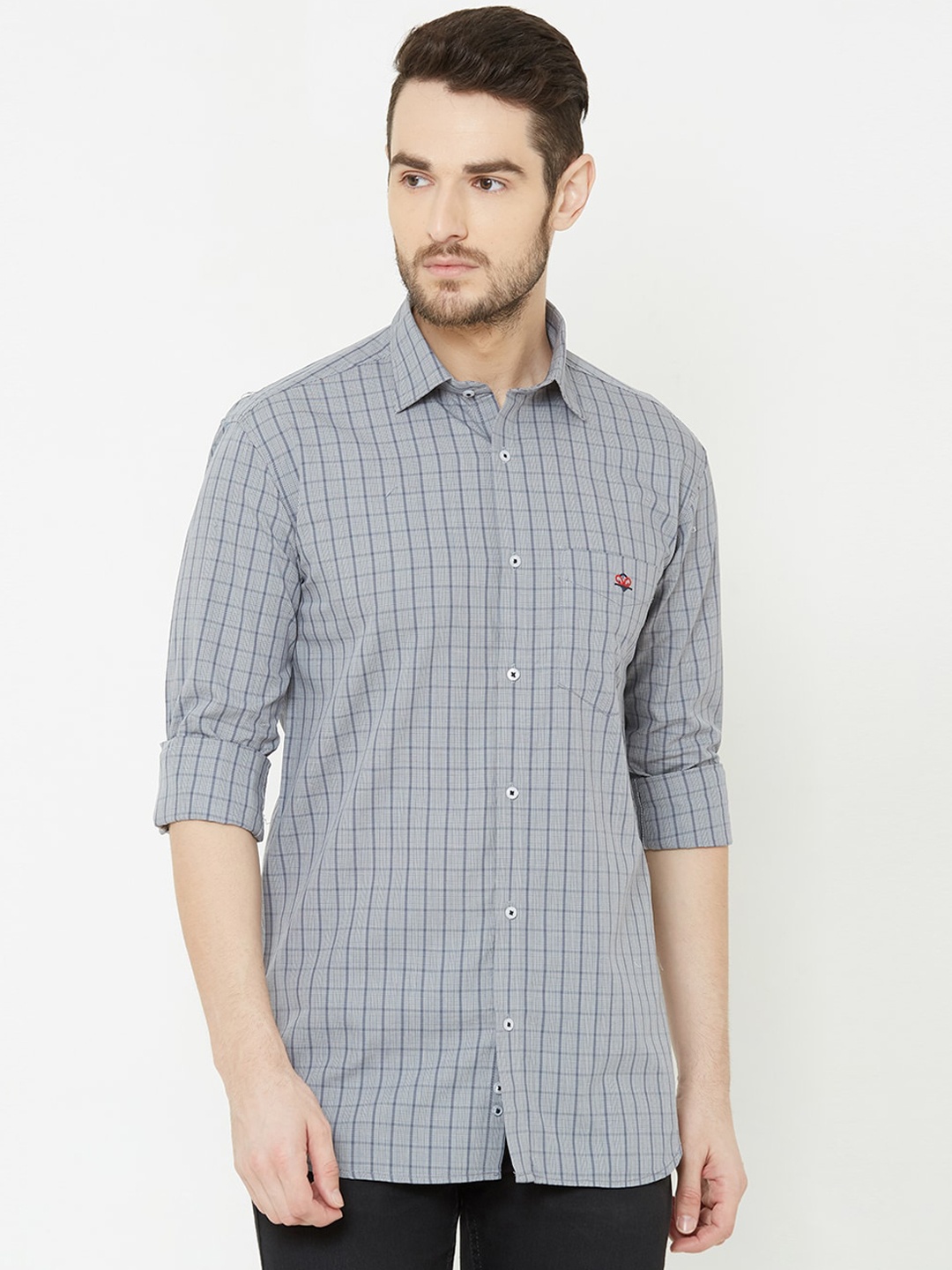 

Donzell Men Grey Comfort Regular Fit Checked Casual Shirt