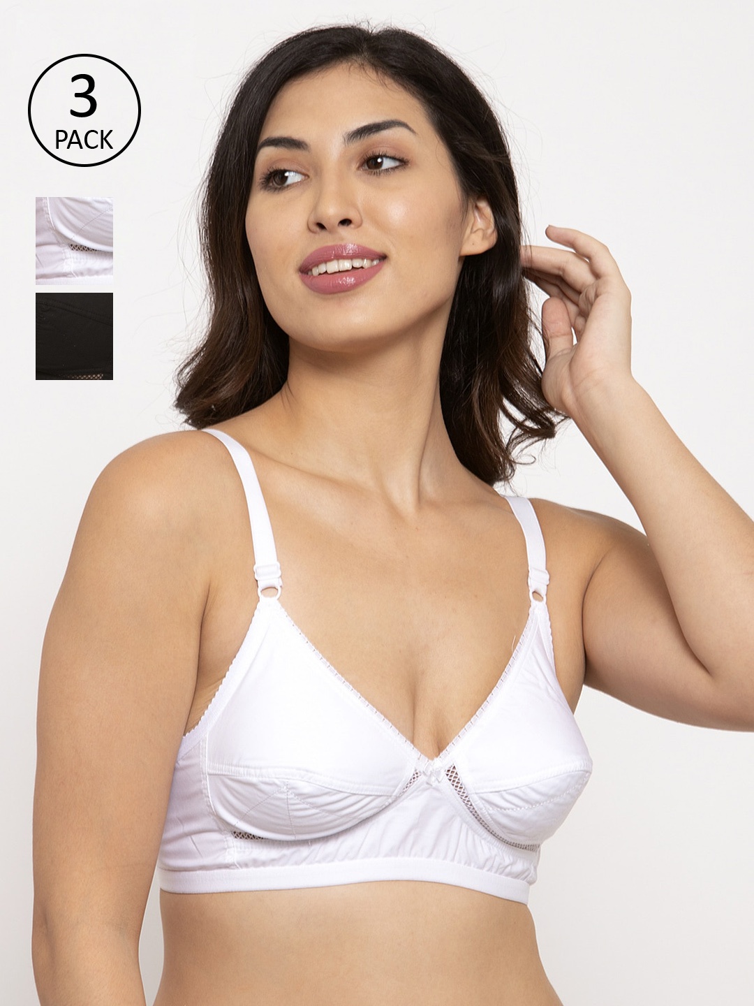 

Innocence Women Pack of 3 White & Black Non-Wired Non-Padded Beginner Bras BBAPLIN90613
