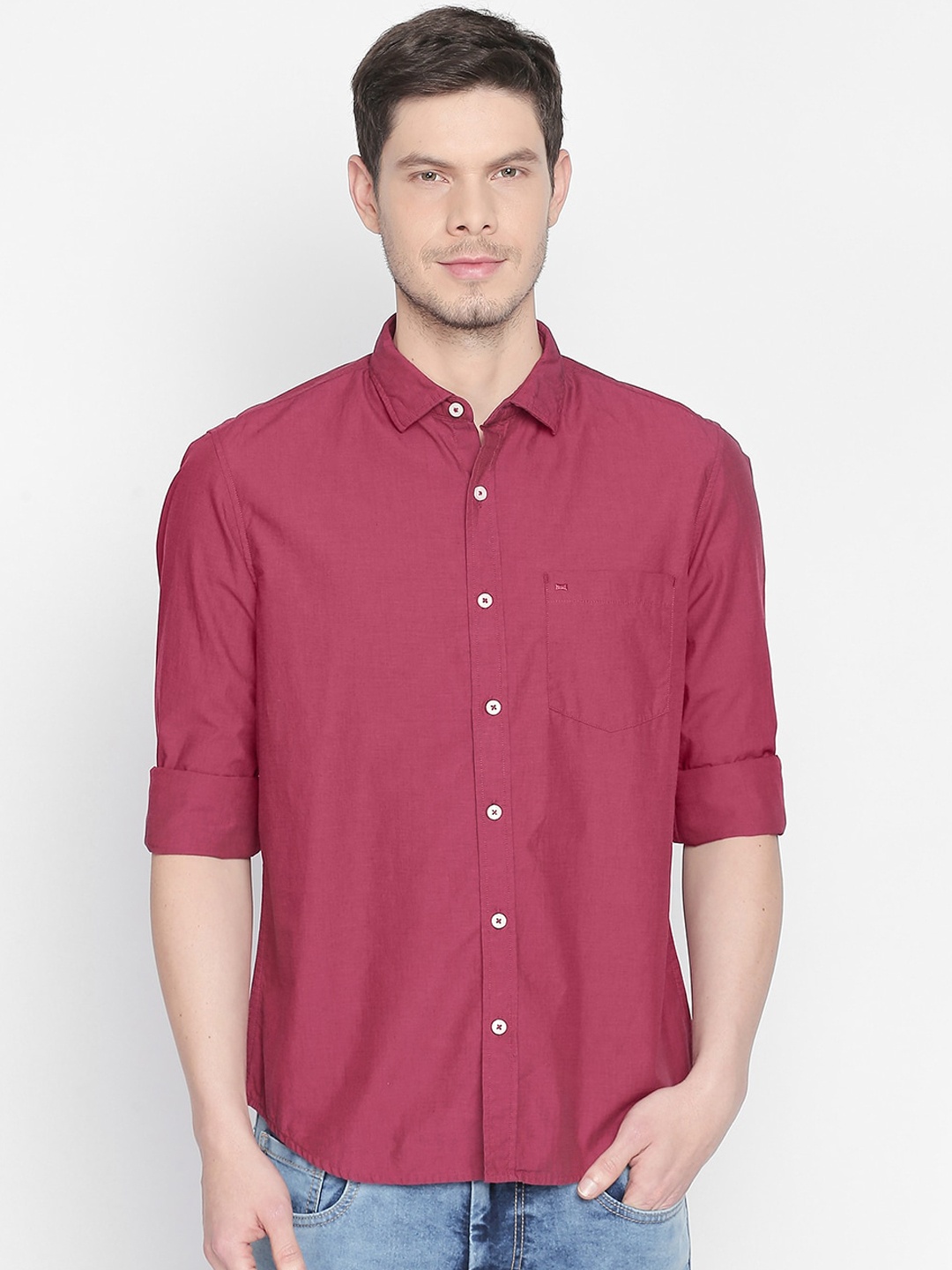 

Basics Men Pink Slim Fit Solid Casual Shirt