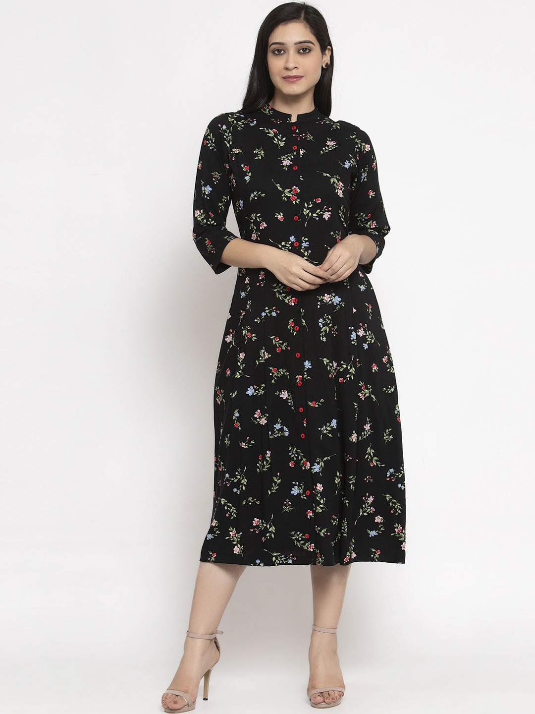 

Ayaany Women Black & Red Printed Shirt Dress