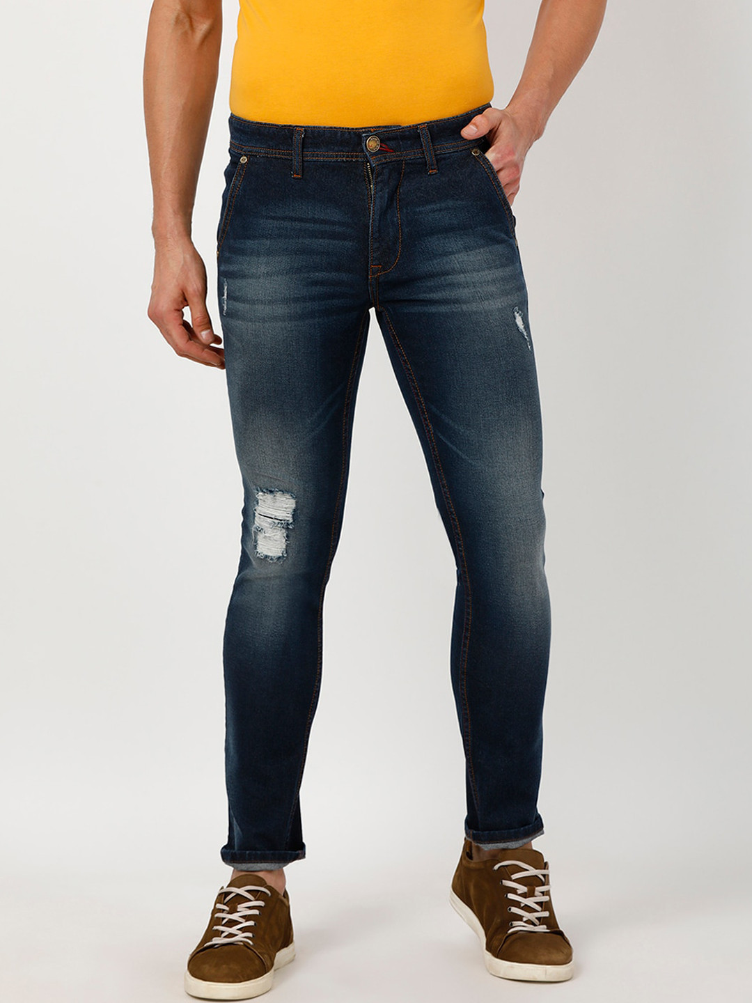 

Llak Jeans Men Blue Skinny Fit Mid-Rise Low Distress Jeans