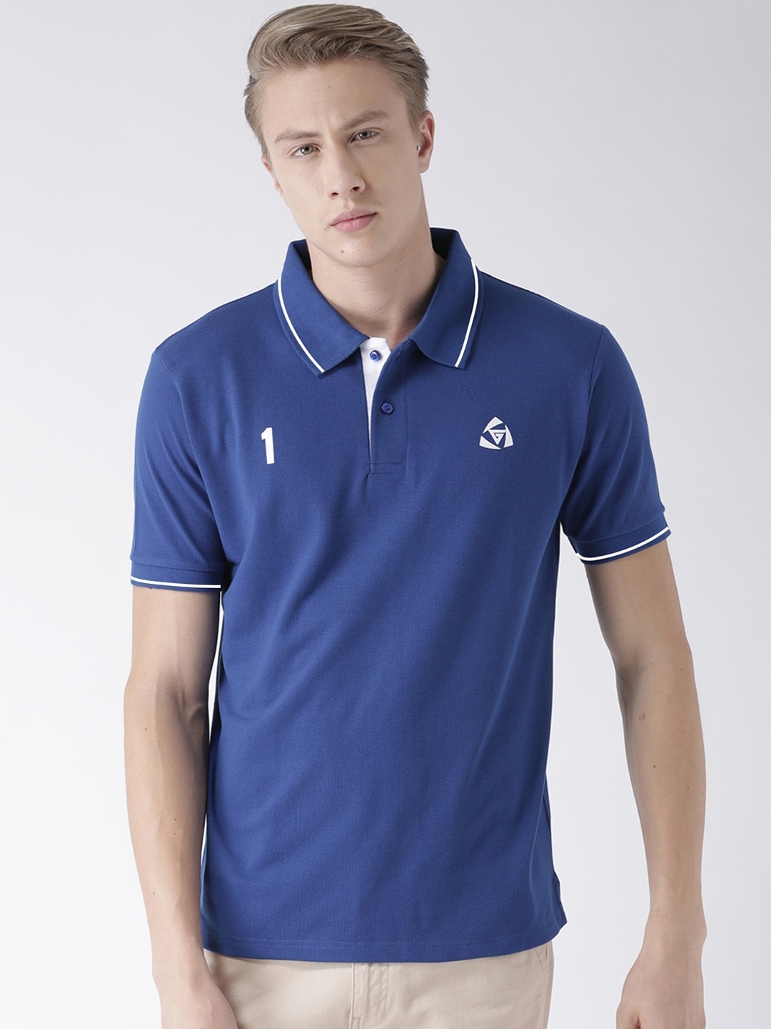 

GRIFFEL Men Blue Printed Polo Collar T-shirt