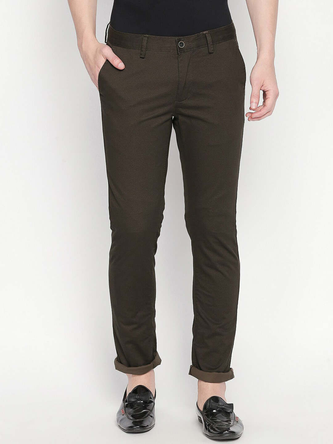 

Basics Men Brown Tapered Fit Solid Regular Trousers