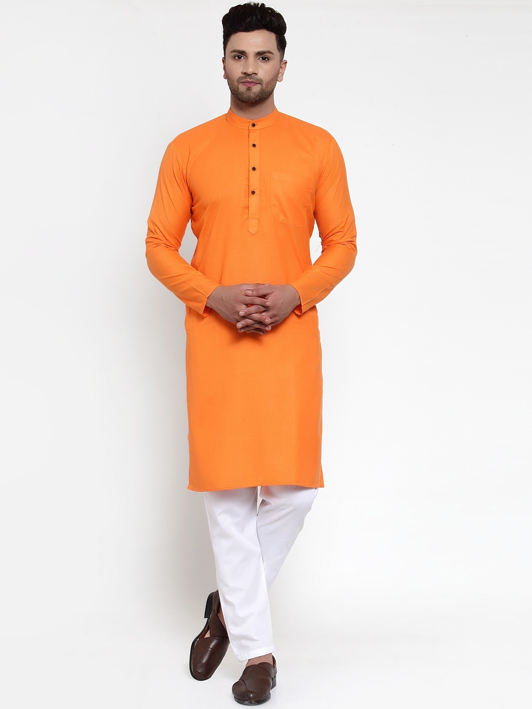 

Jompers Men Orange & White Solid Kurta with Pyjamas