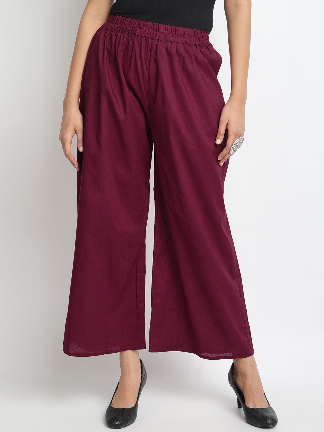 

Molcha Women Burgundy Solid Flared Palazzos