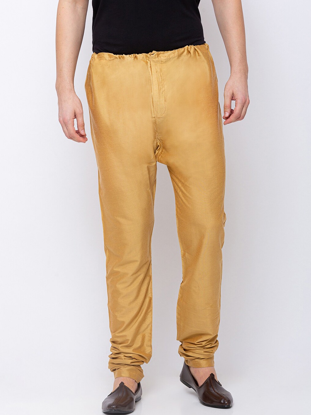 

Ethnicity Men Gold-Coloured Solid Mid-Rise Churidar