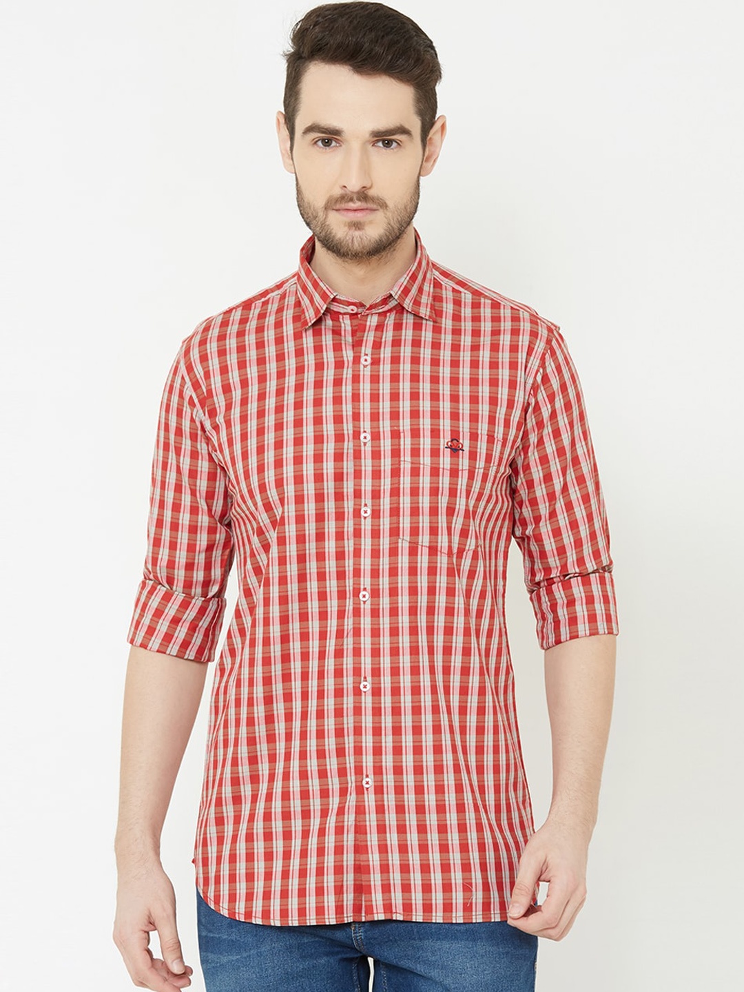 Donzell Men Red Comfort Regular Fit Checked Casual Shirt