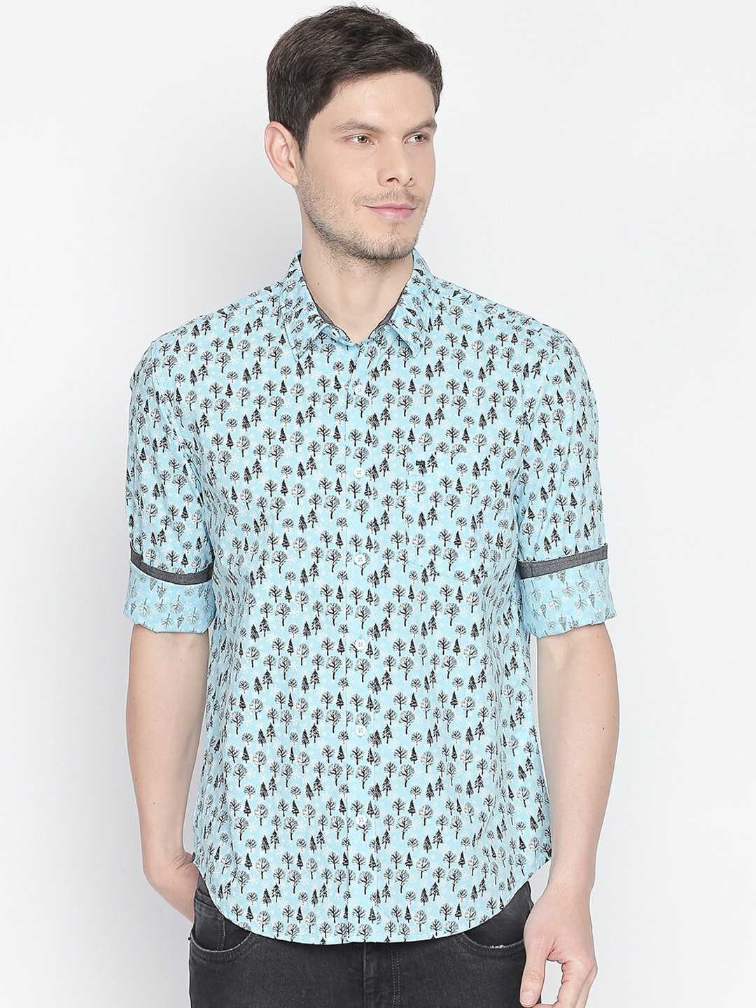 

Basics Men Blue & Black Slim Fit Printed Casual Shirt