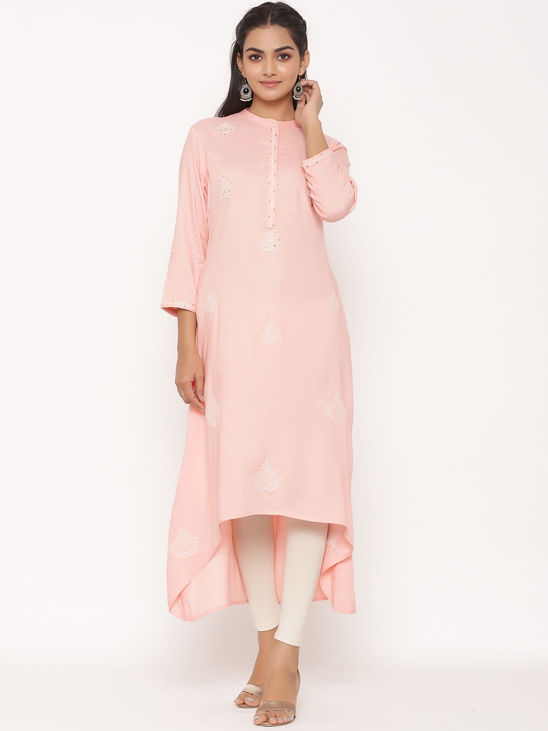

fabGLOBAL Women Pink Solid A-Line Kurta