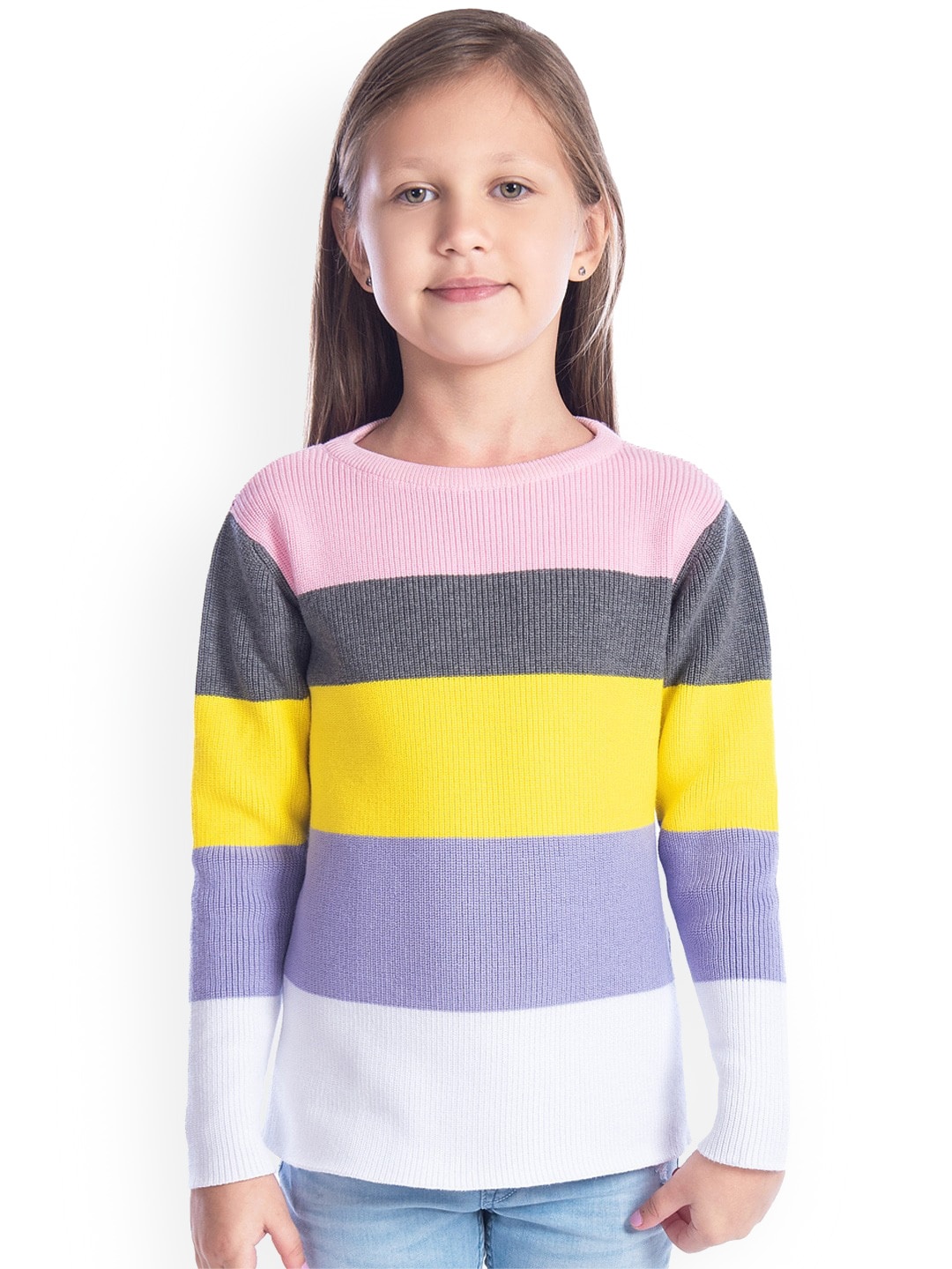 

Cherry Crumble Girls Pink & Yellow Striped Pullover Sweater