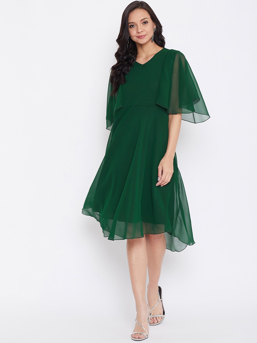 

Color Cocktail Women Green Solid Fit and Flare Dress
