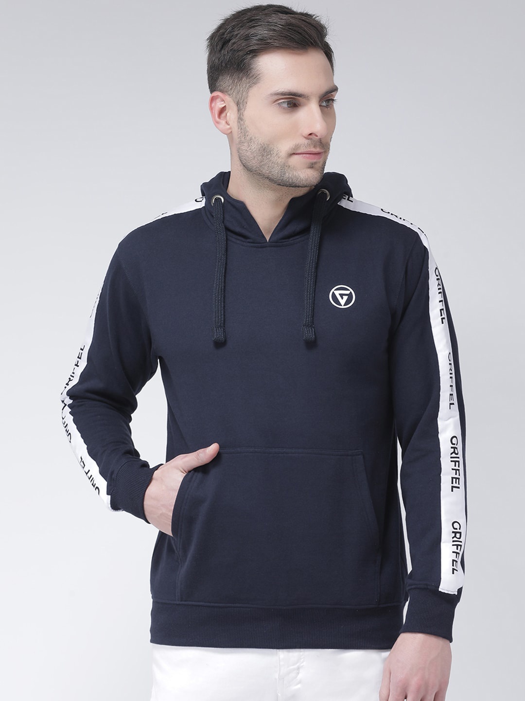 

GRIFFEL Men Navy Blue Solid Hooded Sweatshirt