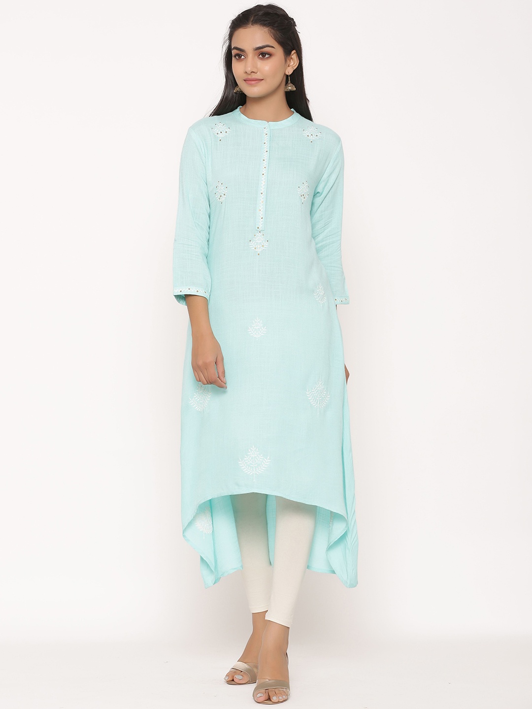 

fabGLOBAL Women Blue Embroidered A-Line Kurta