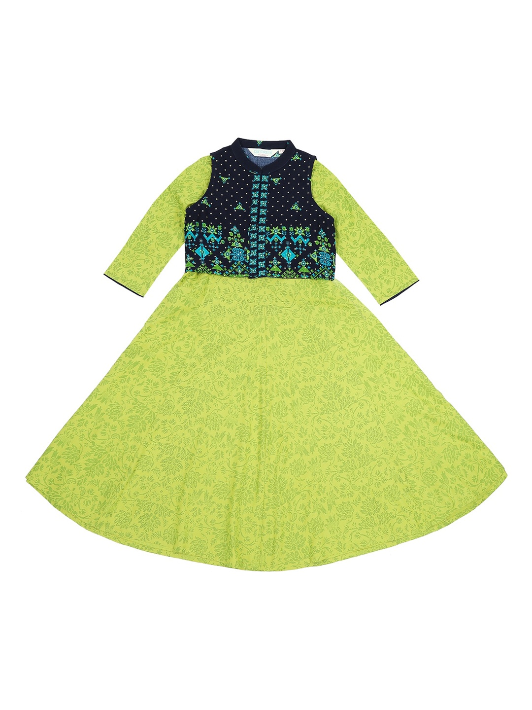

AKKRITI BY PANTALOONS Girls Green Floral Anarkali Kurta & Embroidered Ethnic Jacket