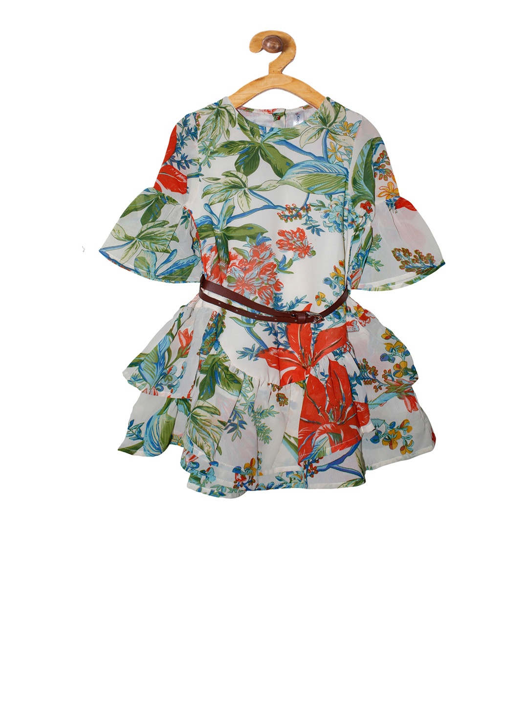 

KiddoPanti Girls Multicoloured Printed A-Line Dress, Multi