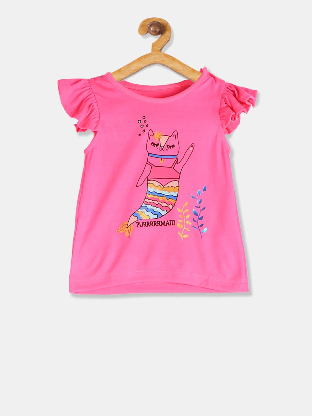 

Donuts Girls Pink Flutter Sleeves Printed Top