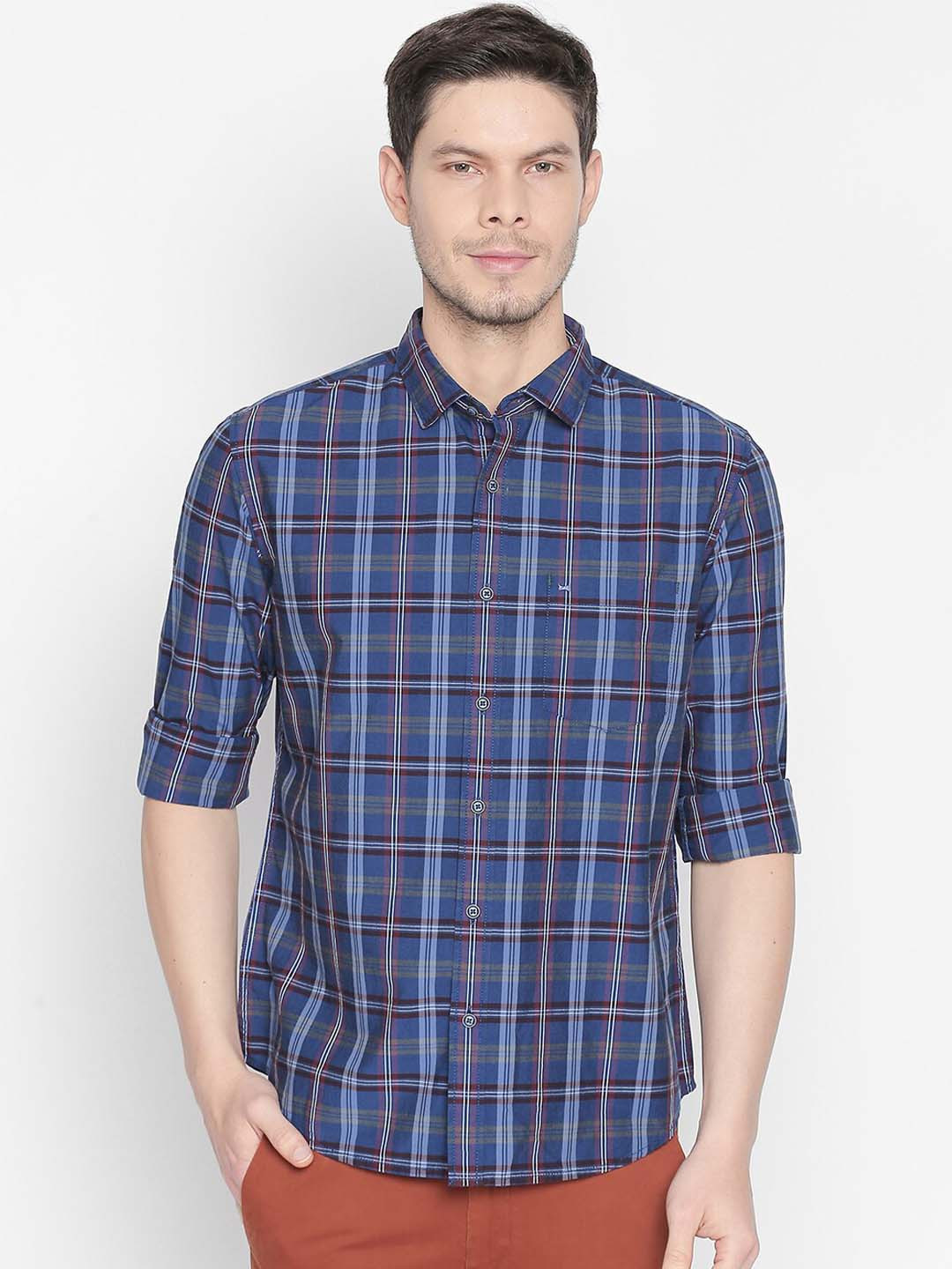 

Basics Men Navy Blue Slim Fit Checked Casual Shirt