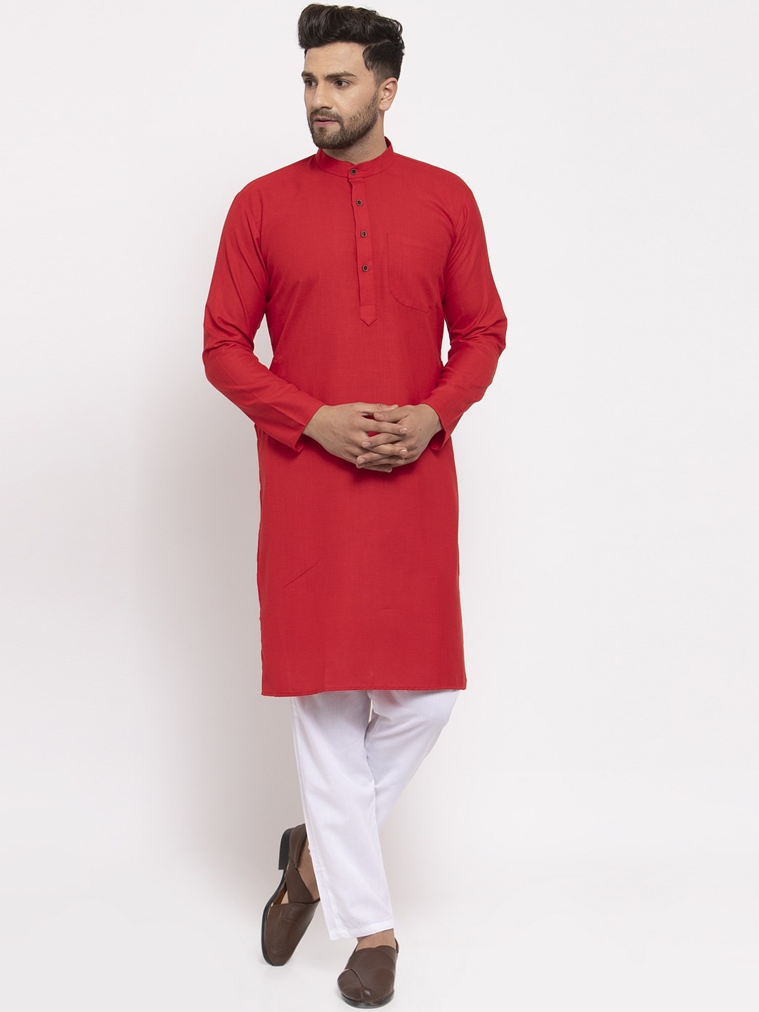 

Jompers Men Red & White Solid Kurta with Pyjamas